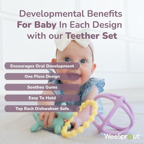 WeeSprout Handheld Teether Set (Bright Green, Purple & Blue) in Saudi Arabia