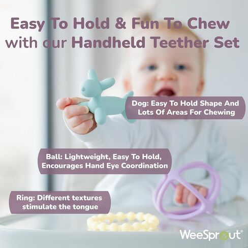 WeeSprout Handheld Teether Set (Bright Green, Purple & Blue) in Saudi Arabia