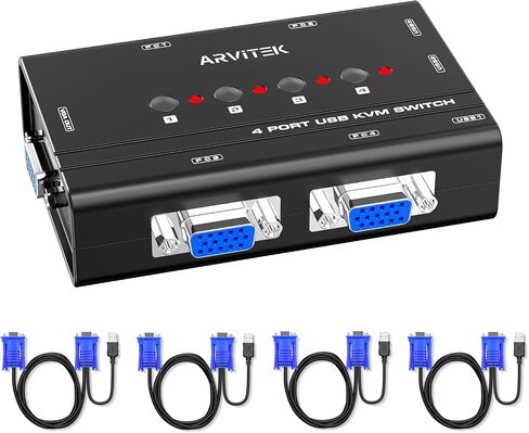 KVM Switch VGA, 4 Port KVM Switch for 4 Computers Share One Monitor Keyboard Mouse Printer, 3 USB 2.0 Hub, Included 4 VGA KVM Cables in Saudi Arabia