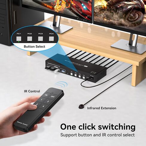 Dual Monitor KVM Switch HDMI+Displayport 4 Computers 2 Monitors 8K@60Hz 4K@120Hz 4 Port KVM Switches Support 4 PCs Share 4 USB Devices Support Copy and Extend Mode with External Accessories in Saudi Arabia