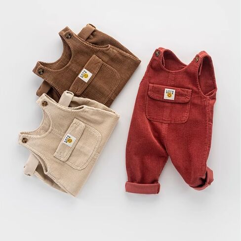 Baby Boy Girl Suspender Overalls Infant Toddler Corduroy Straps Outfits Pants Romper Jumpsuit with pockets in Saudi Arabia