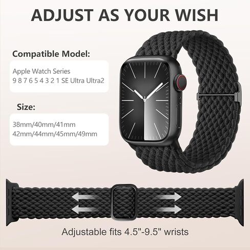 3 Pack Braided Stretchy Solo Loop Compatible for Apple Watch Bands 38mm 40mm 41mm 42mm 44mm 45mm 49mm for Women Men, Nylon Elastic Strap Wristbands for iWatch Series 9 8 7 6 5 4 3 2 1 SE Ultra/Ultra2 in Saudi Arabia