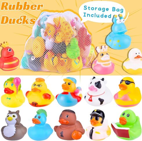 55 Packs Rubber Ducks, Assortment Rubber Ducks in Bulk for Kids Party Favors Baby Bath Shower Toys, Summer Beach Pool Activity Carnival, Small Rubber Duckies with Mesh Carry Bag in Saudi Arabia
