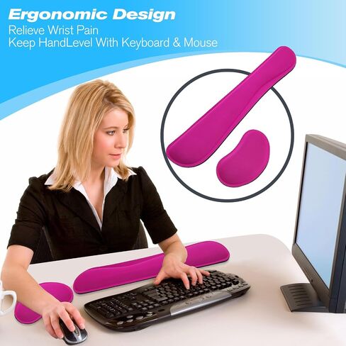 Keyboard Wrist Rest and Mouse Wrist Rest Set - Ergonomic Memory Foam Wrist Cushion - for Wrist Support on Computer, Laptop, Office, Playing Games, Typing Relieves Wrist Pain Red in Kuwait