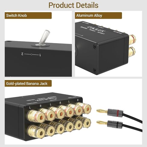 Cubilux 2-Channel Speaker Switcher Selector Box,Passive 2 Zone Distribution Box with Impedance Protection, Aluminum Alloy Speaker Switcher Box Support 2(1)-in-1(2)-Out in Saudi Arabia