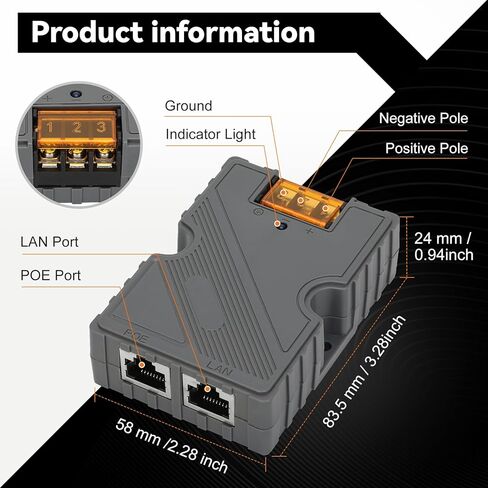 حاقن PoE متوافق مع Starlink - حاقن GigE POE بقدرة 150 وات سلبي مع حماية من زيادة التيار مع شبكة عالية السرعة، مصمم لـ Dishy V2 pinout 48-57V / 3A 10/100/1000 متوافق مع Starlink in Kuwait