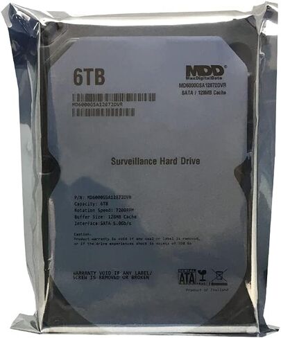 MaxDigitalData 6TB 7200RPM 128MB Cache SATA 6.0Gb/s 3.5" Internal Hard Drive for Surveillance (MD6000GSA12872DVR) - 3 Years Warranty (Renewed) in Saudi Arabia
