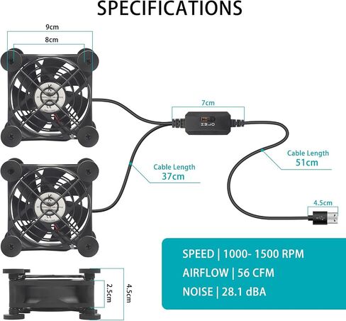 DC EISKUHL U01,Silent 80mm USB Fan,3 Adjustable Wind speeds for Receiver DVR Playstation Xbox Computer Cabinet Cooling in Saudi Arabia