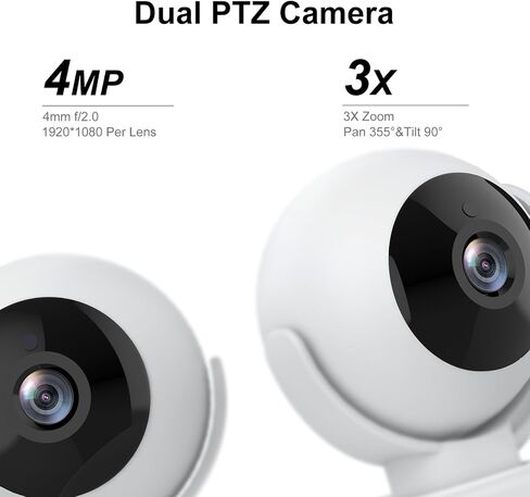 Indoor Dual Lens Smart Security Camera with PTZ, 4MP, WiFi, Motion Detection, HumanTracking, 2-Way Audio, IR Night Vision, Cloud and SD Card Storage for Baby, Pet, Home in Saudi Arabia