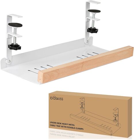Under Desk Cable Management Tray, 15.5 inches Under Desk Cord Holder for Wire Management, Solid Wood and Heavy Sheet Metal Wire Organizer for Desks, Offices and Kitchens (Black) in Saudi Arabia