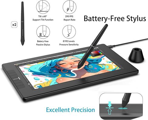 تابلت رسم مع شاشة VEIKK VK1200، شاشة رسم مصفحة بالكامل مقاس 11.6 بوصة مع 6 مفاتيح اختصار و8192 مستوى قلم شاشة خالي من البطارية، متوافق مع Windows/Mac/Linux(120% sRGB) in Saudi Arabia
