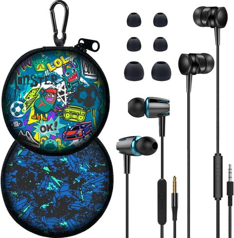 2 Packs of Earbuds Set with Case for Kids for School, Wired Headphones with Case and Small Size Ear Tips, Ear Buds with Cute Case, Earphones for Phone and PC Laptop (Abstracts) in Saudi Arabia