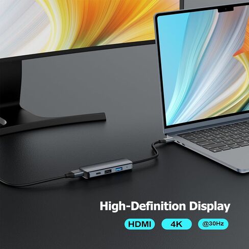 موزع USB C، محول USB C متعدد المنافذ 4 في 1 مع HDMI 4K، USB 3.0، USB 2.0، PD 100W، لجهاز MacBook Pro/Air، Dell XPS، Lenovo Thinkpad، والمزيد in Kuwait
