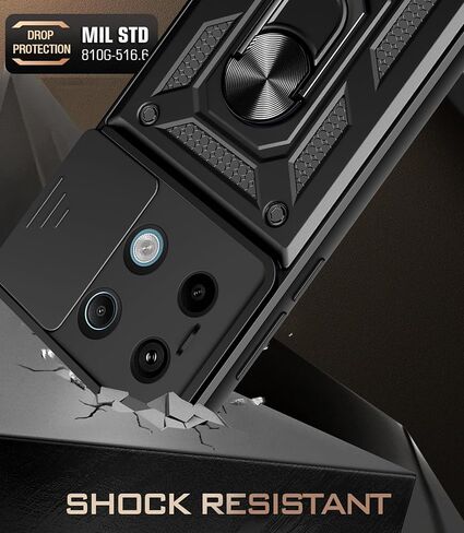 Case for Redmi Note 13 Pro Plus 5G with Tempered Glass Screen Protector [2 Pack],Sliding Camera Window, Kickstand, Shock-Proof Anti-Scratch Dual-Layer Phone Cover, Black in Saudi Arabia
