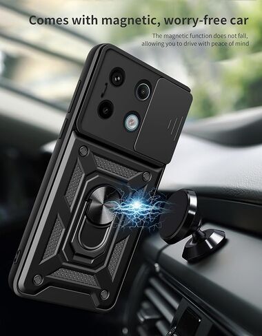 Case for Redmi Note 13 Pro Plus 5G with Tempered Glass Screen Protector [2 Pack],Sliding Camera Window, Kickstand, Shock-Proof Anti-Scratch Dual-Layer Phone Cover, Black in Saudi Arabia