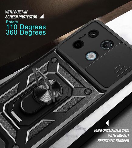 Case for Redmi Note 13 Pro Plus 5G with Tempered Glass Screen Protector [2 Pack],Sliding Camera Window, Kickstand, Shock-Proof Anti-Scratch Dual-Layer Phone Cover, Black in Saudi Arabia