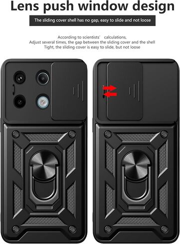 Case for Redmi Note 13 Pro Plus 5G with Tempered Glass Screen Protector [2 Pack],Sliding Camera Window, Kickstand, Shock-Proof Anti-Scratch Dual-Layer Phone Cover, Black in Saudi Arabia