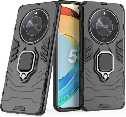 Case for Huawei Honor X9b / Magic6 Lite 5G Case Kickstand with Tempered Glass Screen Protector [2 pcs], Hybrid Heavy Duty Armor Dual Layer Anti-Scratch Phone Case Cover, Black in Saudi Arabia