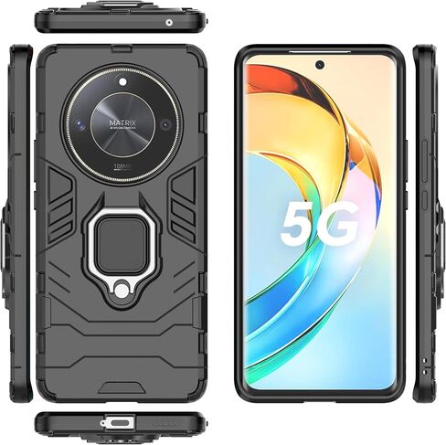 Case for Huawei Honor X9b / Magic6 Lite 5G Case Kickstand with Tempered Glass Screen Protector [2 pcs], Hybrid Heavy Duty Armor Dual Layer Anti-Scratch Phone Case Cover, Black in Saudi Arabia