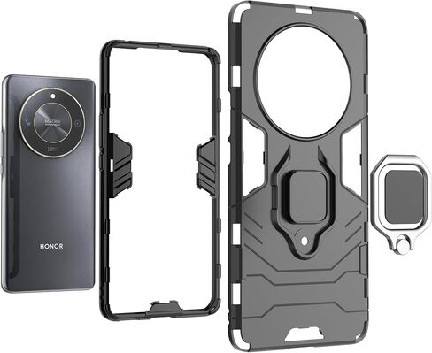 Case for Huawei Honor X9b / Magic6 Lite 5G Case Kickstand with Tempered Glass Screen Protector [2 pcs], Hybrid Heavy Duty Armor Dual Layer Anti-Scratch Phone Case Cover, Black in Saudi Arabia