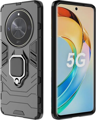 Case for Huawei Honor X9b / Magic6 Lite 5G Case Kickstand with Tempered Glass Screen Protector [2 pcs], Hybrid Heavy Duty Armor Dual Layer Anti-Scratch Phone Case Cover, Black in Saudi Arabia