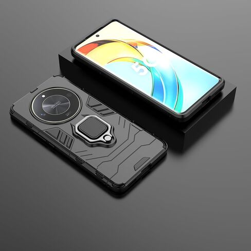 Case for Huawei Honor X9b / Magic6 Lite 5G Case Kickstand with Tempered Glass Screen Protector [2 pcs], Hybrid Heavy Duty Armor Dual Layer Anti-Scratch Phone Case Cover, Black in Saudi Arabia