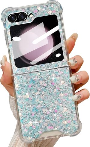 LCHULLE for Samsung Galaxy Z Flip 5 Case Bling Glitter for Girls Women Cute Shiny Sparkle Sequin Stars, Soft Silicone Four-Corner Shockproof Cover Protective Phone Case for Samsung Z Flip 5 5G(Blue) in Saudi Arabia
