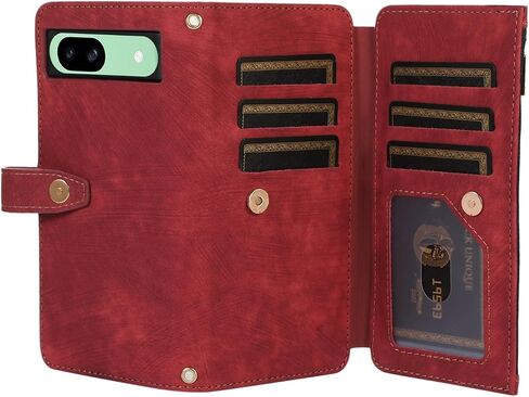 UEEBAI Wallet Case for Google Pixel 8a 5G, 9 Card Slots Retro Leather Wallet Shockproof Flip Cover with Hand Strap Card Slots Zipper Pocket Kickstand Handbag Magnetic Closure - Pink in Saudi Arabia