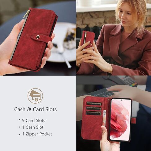 UEEBAI Wallet Case for Google Pixel 8a 5G, 9 Card Slots Retro Leather Wallet Shockproof Flip Cover with Hand Strap Card Slots Zipper Pocket Kickstand Handbag Magnetic Closure - Pink in Saudi Arabia