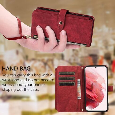 UEEBAI Wallet Case for Google Pixel 8a 5G, 9 Card Slots Retro Leather Wallet Shockproof Flip Cover with Hand Strap Card Slots Zipper Pocket Kickstand Handbag Magnetic Closure - Pink in Saudi Arabia