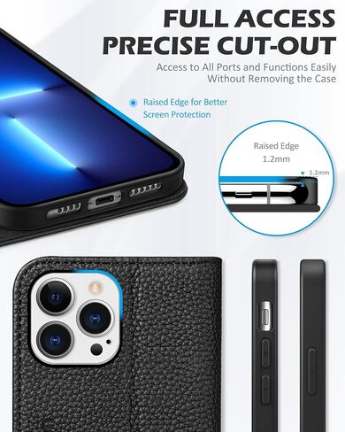حافظة SHIELDON لهاتف iPhone 13 Pro Max 5G، حافظة محفظة من الجلد الأصلي مزودة بغطاء مغناطيسي مضاد للصدمات ومسند لبطاقات الائتمان RFID متوافق مع iPhone 13 Pro Max 5G (إصدار 6.7 بوصة 2021) - أسود in Kuwait