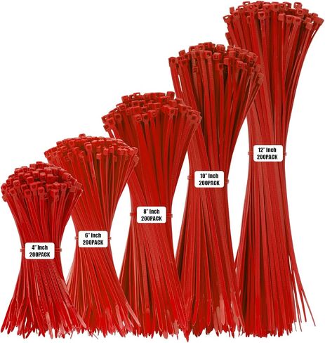 Black Cable Zip Ties Heavy Duty Assorted Sizes, 1000 PCS Self-Locking 4+6+8+10+12 Inch 18LBS/40LBS Nylon Cable Ties, Perfect for Home, Office, Garden and Workshop in Saudi Arabia