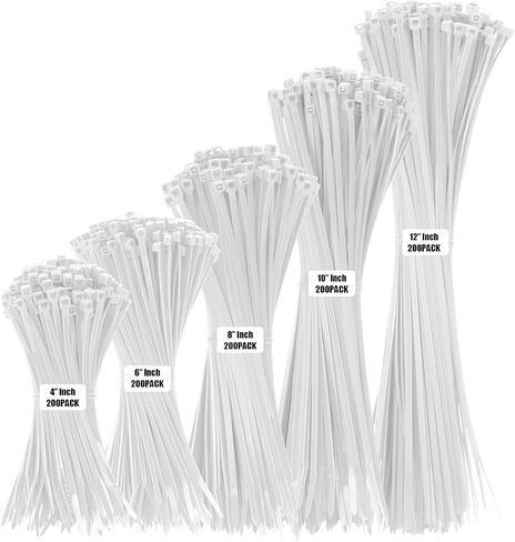 Black Cable Zip Ties Heavy Duty Assorted Sizes, 1000 PCS Self-Locking 4+6+8+10+12 Inch 18LBS/40LBS Nylon Cable Ties, Perfect for Home, Office, Garden and Workshop in Saudi Arabia