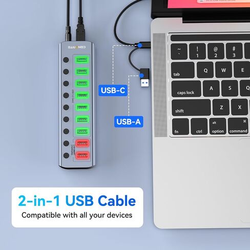 Powered USB 3.0 Hub, CENMATE 9 Ports USB Splitter (7×USB 3.0 Ports+2×2.4A Charging Ports), Individual On/Off Switches, DC 12V Adapter, Aluminum USB C Hub for Laptop, PC in Saudi Arabia