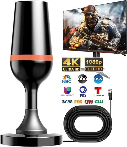 Indoor Digital TV Antenna Long Range with Signal Booster 4K fire Stick max Free for All 4K 1080P HDTV Local Channels Support All TV with long Coax Cable (Stick Antenna) (Cup Antenna)（orange trim） in Saudi Arabia
