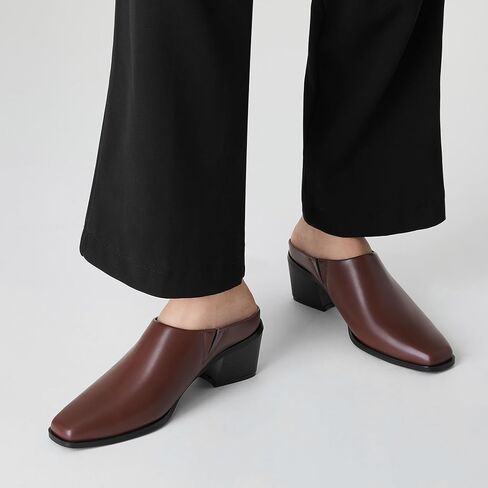 Trary Womens Mules, Closed Square Toe Chunky Heel Mules, Low Block Heel Backless Loafers Shoes, Slip On Mules for Women Dress Party Shoes in Kuwait