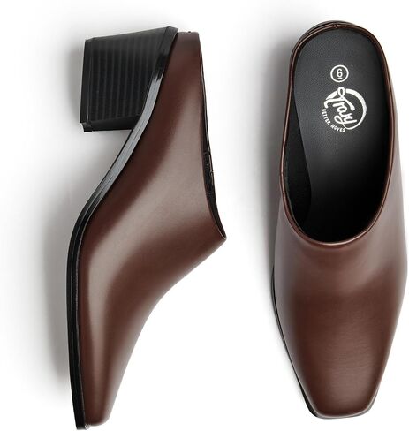 Trary Womens Mules, Closed Square Toe Chunky Heel Mules, Low Block Heel Backless Loafers Shoes, Slip On Mules for Women Dress Party Shoes in Kuwait