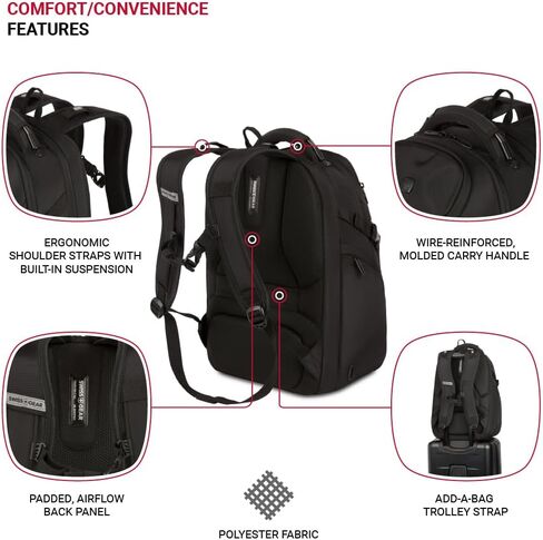 SwissGear Endure Laptop Backpack, Black, 18"x13"x8" in Saudi Arabia