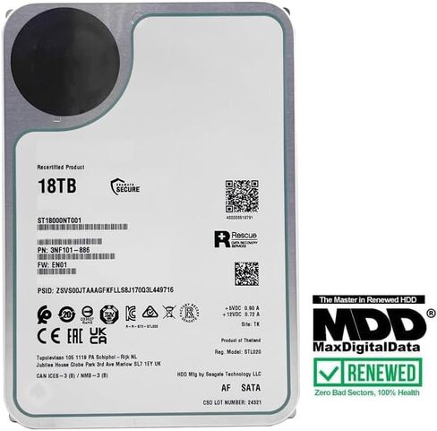 MDD 18 تيرابايت 7200 دورة في الدقيقة 256 ميجابايت كاش SATA 6.0 جيجابايت/ثانية 3.5 بوصة محرك الأقراص الصلبة الداخلي NAS المتوافق جيدًا مع ST18000NT001 (متجدد) in Kuwait