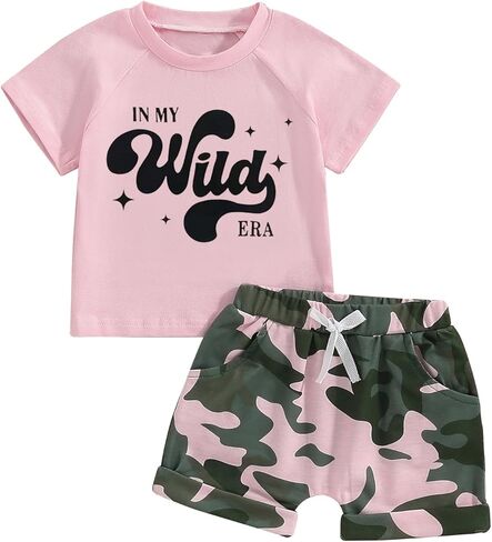 Karwuiio Toddlers Baby Girls Summer Clothes Set Short Sleeve T Shirt Shorts Set Newborn 2Pcs Outfits Set in Saudi Arabia