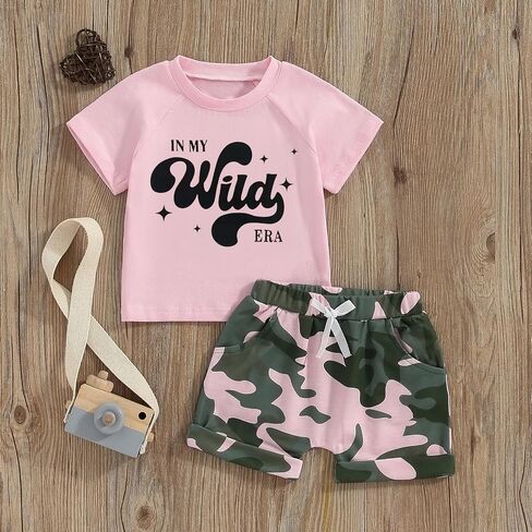 Karwuiio Toddlers Baby Girls Summer Clothes Set Short Sleeve T Shirt Shorts Set Newborn 2Pcs Outfits Set in Saudi Arabia