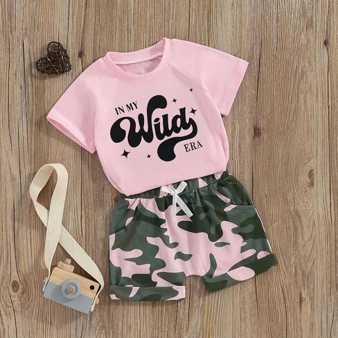 Karwuiio Toddlers Baby Girls Summer Clothes Set Short Sleeve T Shirt Shorts Set Newborn 2Pcs Outfits Set in Saudi Arabia