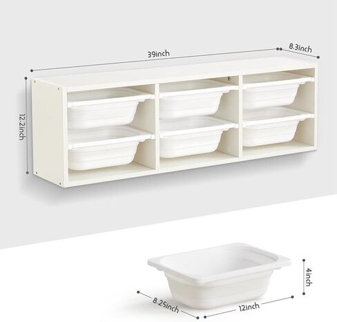 Beright Storage Combination with Bins, Toy Storage Organizer for Kids, Multipurpose Children Storage Cabinet Organizer for Books and Toys with 6 Large Bins, Floor, White in Saudi Arabia