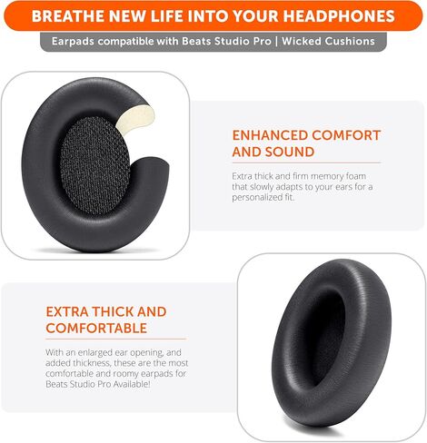 WC PadZ Studio Pro - Extra Thick Earpads for Beats Studio PRO Made by Wicked Cushions | Upgraded PU Leather, Larger Ear Opening, Enhanced Foam | 90's Black in Saudi Arabia