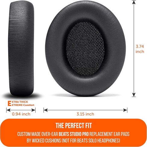 WC PadZ Studio Pro - Extra Thick Earpads for Beats Studio PRO Made by Wicked Cushions | Upgraded PU Leather, Larger Ear Opening, Enhanced Foam | 90's Black in Saudi Arabia