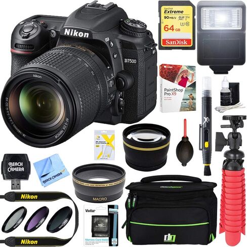Nikon D7500 20.9MP DX-Format Digital SLR Camera + AF-S 18-140mm f/3.5-5.6G ED VR Lens Bundle with 64GB Memory Card, Camera Bag, Paintshop Pro 2018 and Accessories (11 Items) in Saudi Arabia