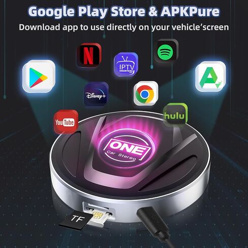 OneCarStereo 2024 ترقية CarPlay Ai Box Wireless CarPlay/محول Android التلقائي، صندوق Magic CarPlay المدمج في Android 13os 8-Core، Ai Box يدعم GPS MirroLink TF/SIM Card، YouTube، Netflix إلخ. in Kuwait