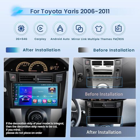 2+64G Android 13 CarPlay Car Stereo Radio for Toyota Yaris 2006-2011, 9'' HD Touch Screen Compatible with Android Auto, AHD Backup Camera, Mirror Link, GPS, WiFi, FM RDS in Saudi Arabia