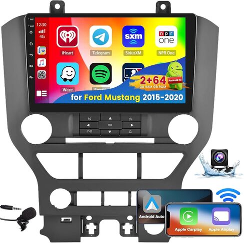 راديو Roinvou 2+64G Android 9 بوصة يعمل باللمس لسيارة Ford Mustang 2015-2020 مع CarPlay اللاسلكي Android Auto WiFi Bluetooth GPS Navigation FM RDS Radio Backup Camera in Saudi Arabia