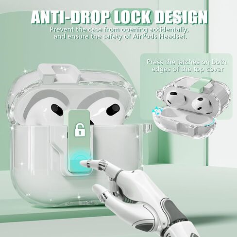 【مع قفل أمان】 غطاء حافظة AirPods الجيل الثالث 2021، حافظة شفافة من مادة TPU لحافظة AirPod الجيل الثالث مع مجموعة منظف وحزام معصم محمول للنساء البنات - وردي شفاف in Kuwait